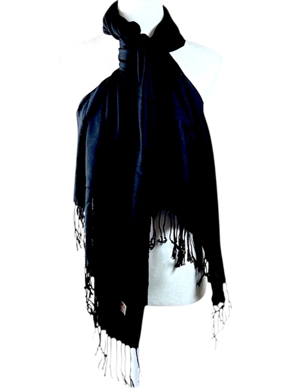 Black Pashmina Fringe Scarf Shawl Wrap Soft Woven Oversized 68x28 Women